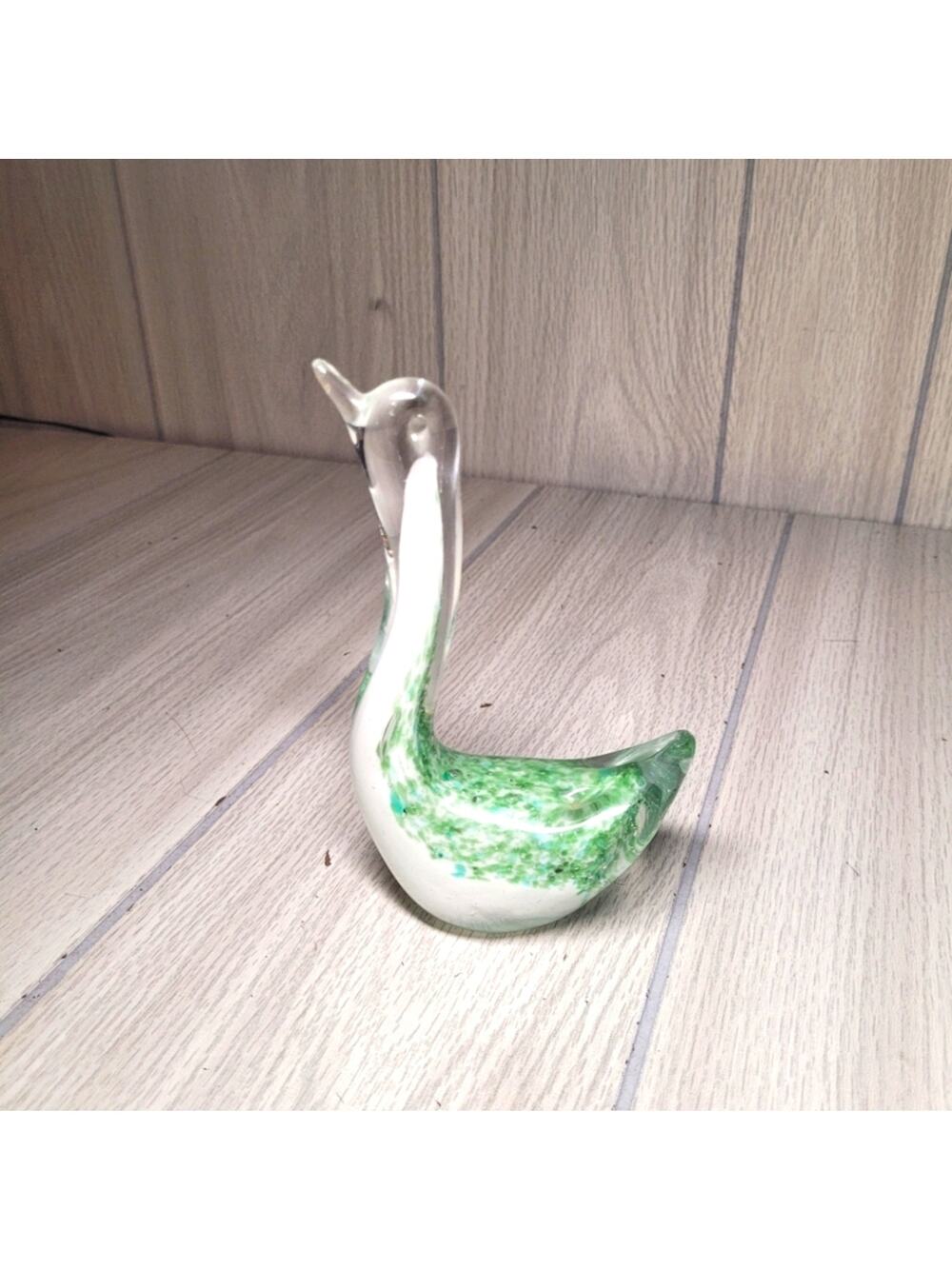 Vintage 70s Murano Style Hand Blown Glass Swan Art  Bird Paperweight Figurine